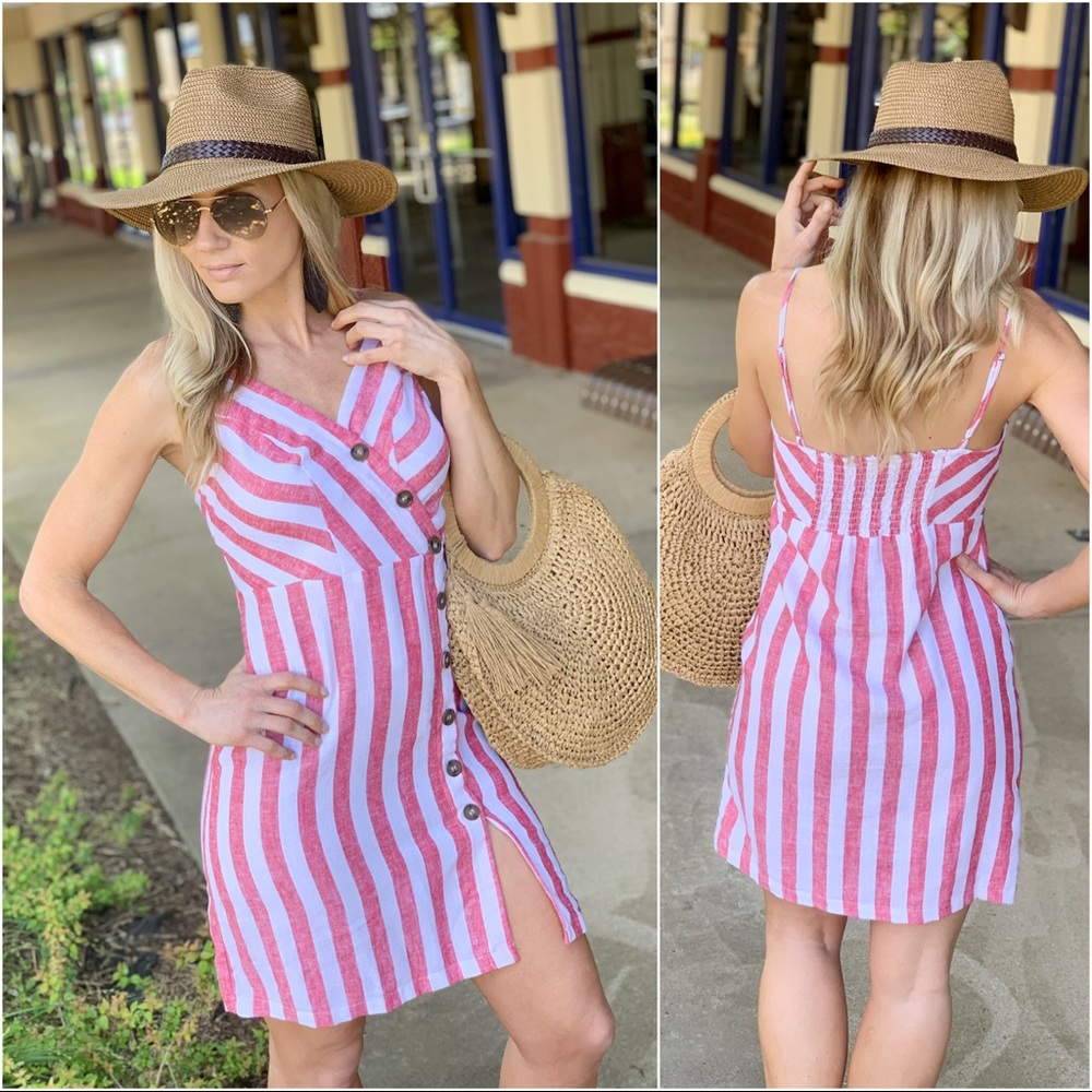 ✨LAST ONE✨Coral ivory striped button trim dress - Picture 3 of 4
